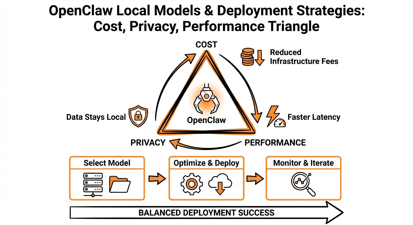 OpenClaw 本地模型与部署策略:成本、隐私、性能三角 信息图
