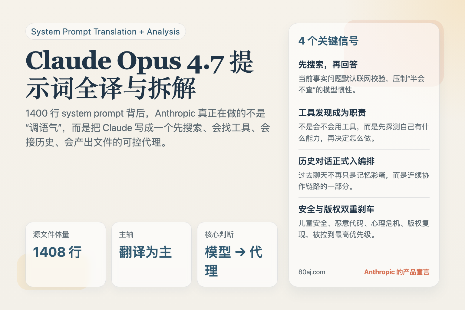 Claude Opus 4.7 系统提示词完整对照翻译:先给全文翻译,再谈这套设计的优缺点 日报图文