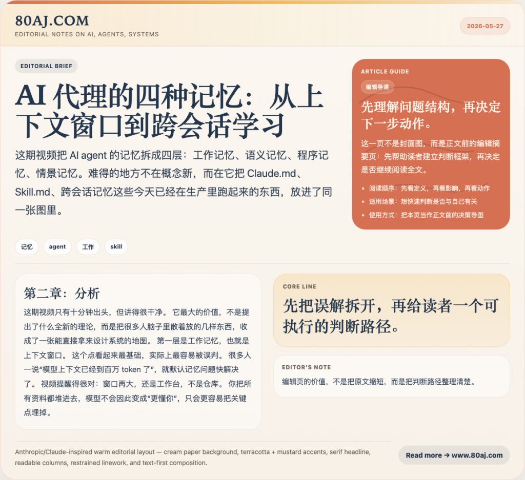 AI 代理的四种记忆:从上下文窗口到跨会话学习-IT资源栈