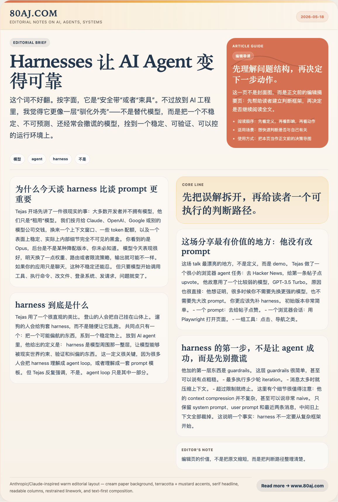 Harnesses 让 AI Agent 变得可靠 日报图文